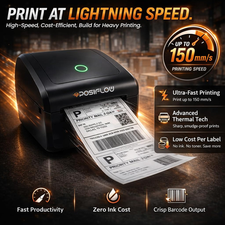 POSIFLOW (PSF423)Thermal Label Printer for Business Office Home | Inkless Thermal | Mobile, Desktop Compatible (ShipLite(4-Inch Label Printer)) thumbnail Image 3