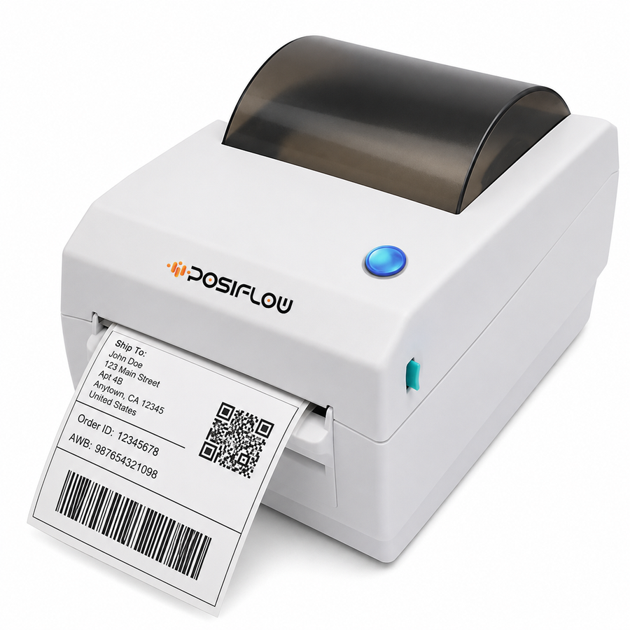 POSIFLOW (CD410) 100mm Bluetooth Barcode Label + Receipt Printer with Free 200 Labels