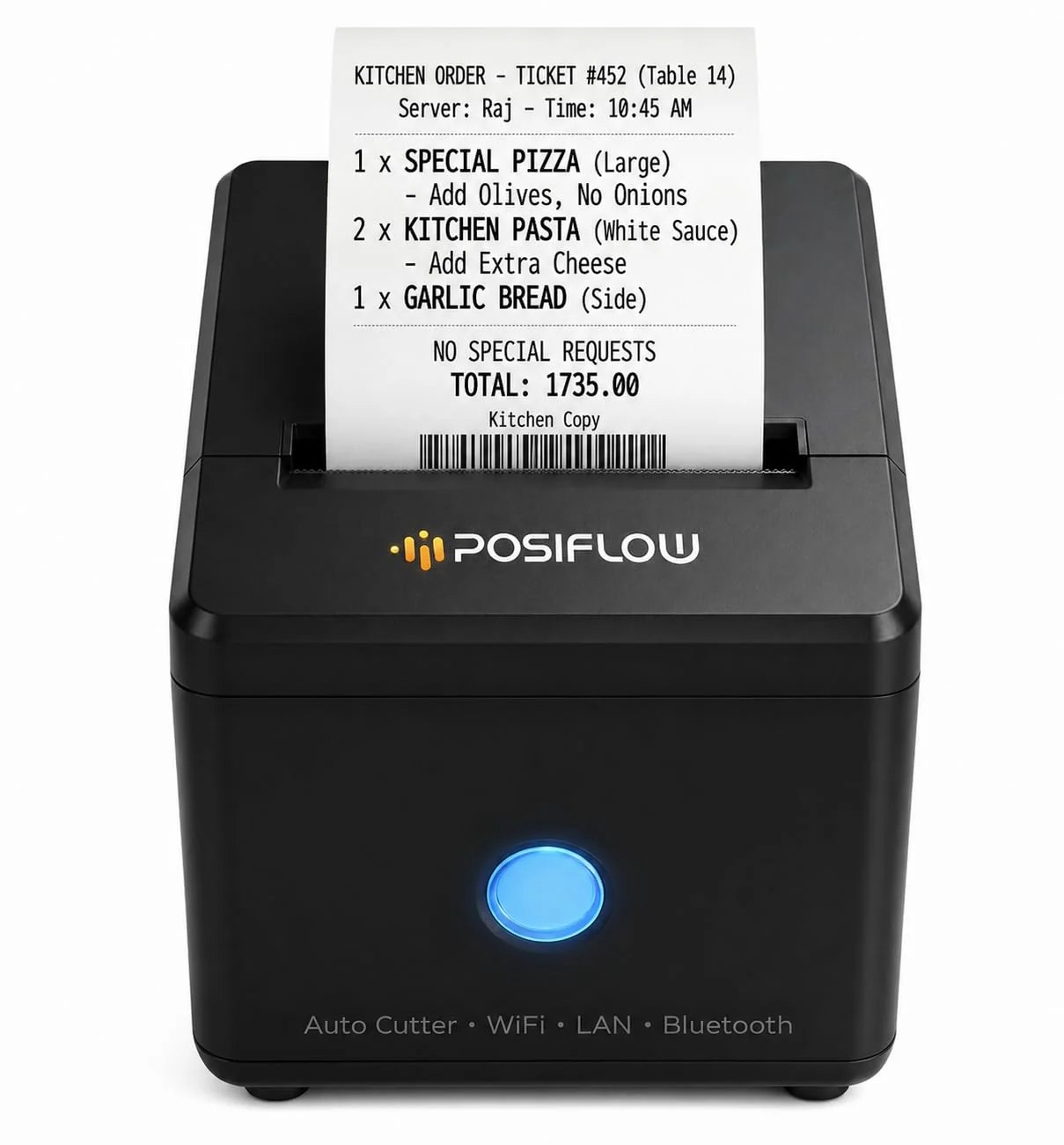 POSIFLOW KP307 (80mm Auto Cutter) POS Printer with USB, Bluetooth, WiFI & Lan Interface for Easy Connectivity