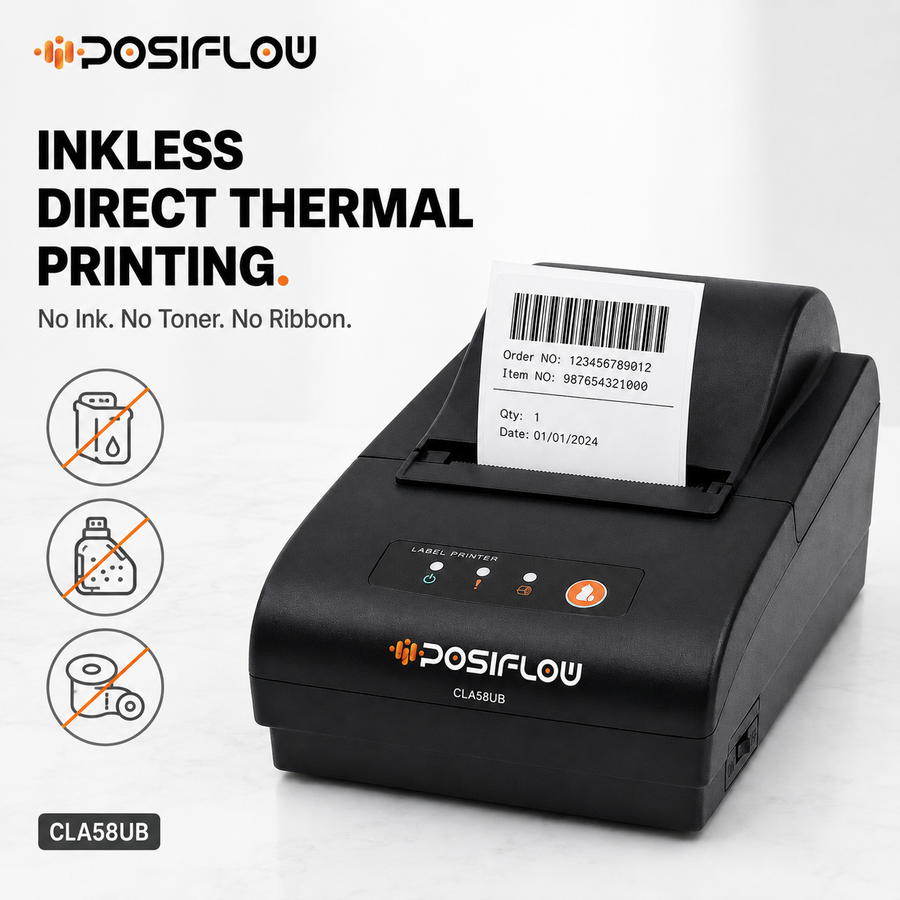 POSIFLOW 58Mm (2Inch) Thermal Label + Receipt Printer Desktop Printer with Bluetooth (500 Labels Free) thumbnail Image 4