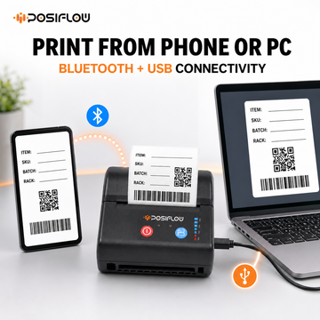 POSIFLOW (PSF80H) 80mm - 3 Inch Portable Bluetooth Barcode Label + Receipt Printer with 250 Labels thumbnail Image 3