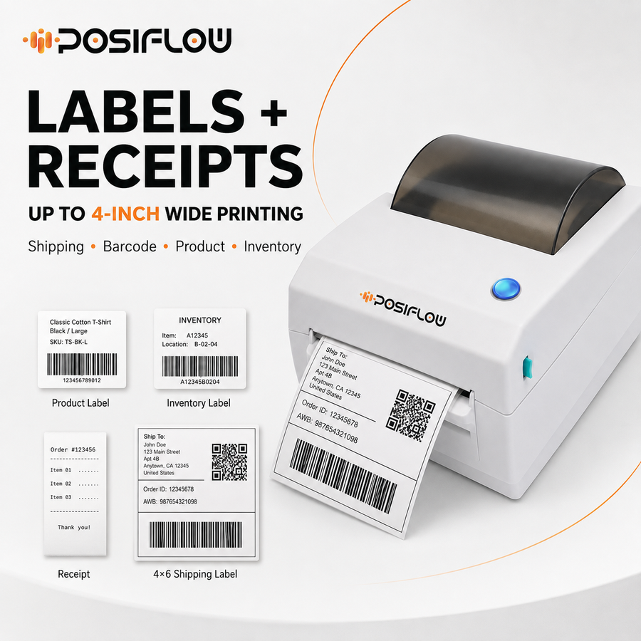 POSIFLOW (CD410) 100mm Bluetooth Barcode Label + Receipt Printer with Free 200 Labels thumbnail Image 2