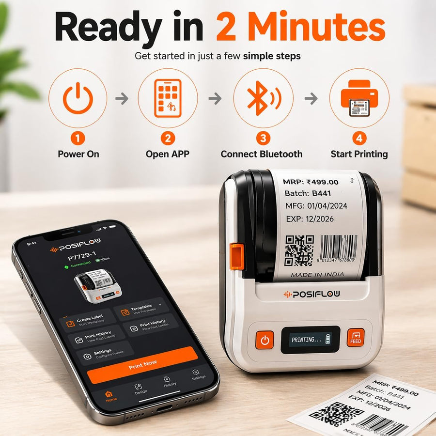 POSIFLOW PSF-20 Inkless Thermal Portable Printer | Barcode & Label Printer for Shops & Retail Use thumbnail Image 3