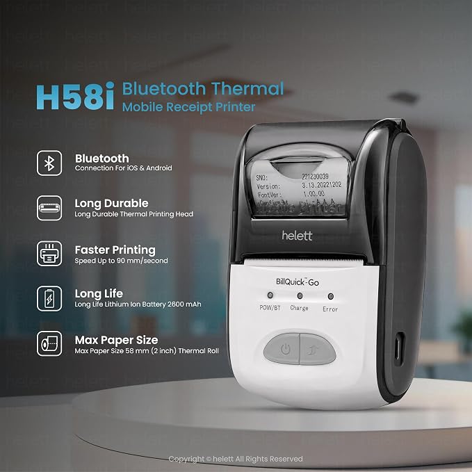 Helett® BillQuick-Go (58mm) 2 Inch Thermal Receipt Printer & Billing Machine thumbnail Image 3