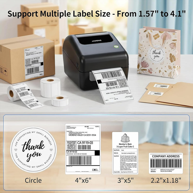 JADENS 168BT Wireless Bluetooth Thermal Shipping Label Printer Black thumbnail Image 4