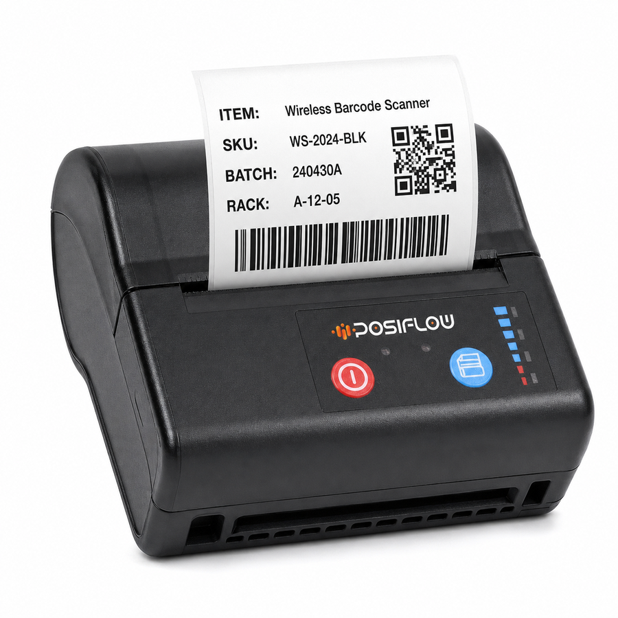 POSIFLOW (PSF80H) 80mm - 3 Inch Portable Bluetooth Barcode Label + Receipt Printer with 250 Labels