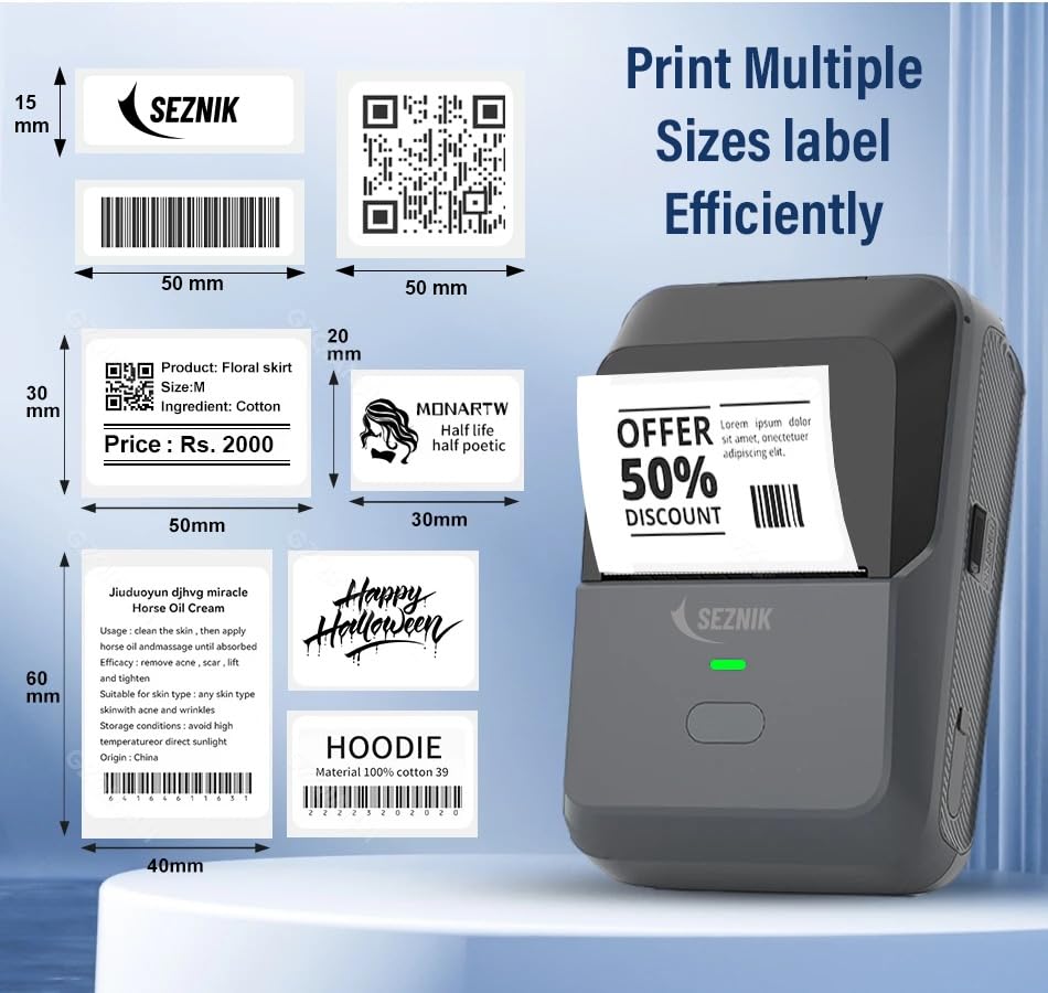 Josh Bluetooth Thermal Label Printer for Business | Inkless Mini | Batch, Cloud Printing | Jewellery, Round, Rectangle Label | Mobile, Desktop Compatible | Upto 2 inch Print | 1 Year Warranty Visit the SEZNIK Store thumbnail Image 3