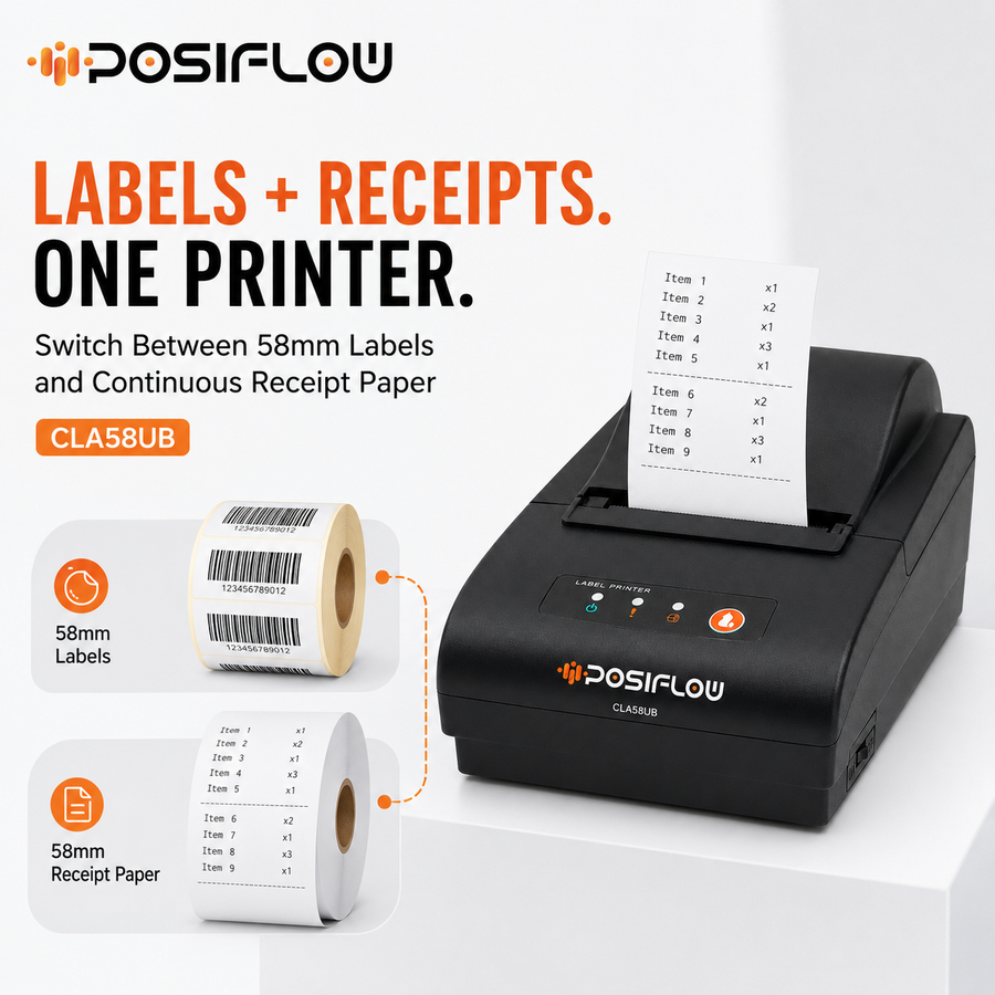 POSIFLOW 58Mm (2Inch) Thermal Label + Receipt Printer Desktop Printer with Bluetooth (500 Labels Free) thumbnail Image 2