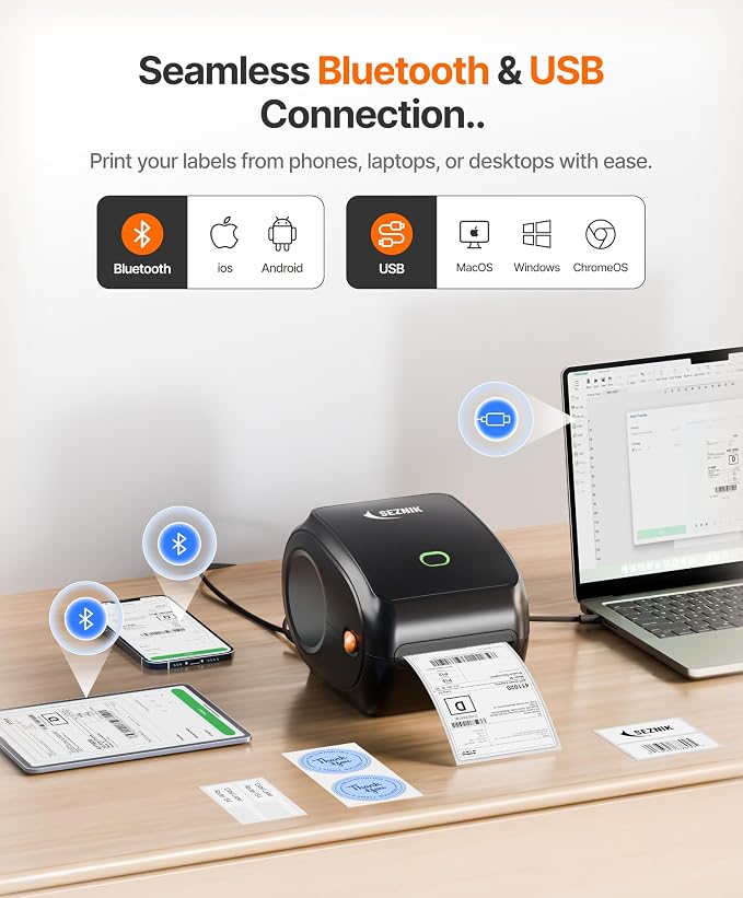 Shakti Shipping Label Printer | 4×6 Label & Adjustable Label Size Print | Bluetooth, USB Connect| Inkless Thermal | Print from Mobile, Laptop| Does Not Support Seller Flex | 1Year Warranty thumbnail Image 3