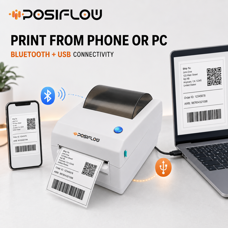 POSIFLOW (CD410) 100mm Bluetooth Barcode Label + Receipt Printer with Free 200 Labels thumbnail Image 3