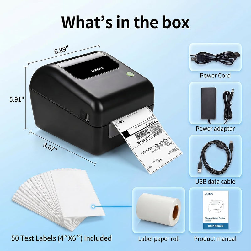 JADENS 168BT Wireless Bluetooth Thermal Shipping Label Printer Black thumbnail Image 2