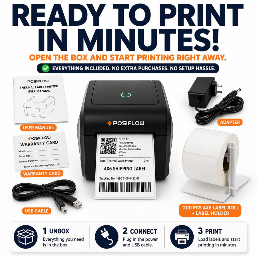 POSIFLOW (PSF423)Thermal Label Printer for Business Office Home | Inkless Thermal | Mobile, Desktop Compatible (ShipLite(4-Inch Label Printer)) thumbnail Image 5