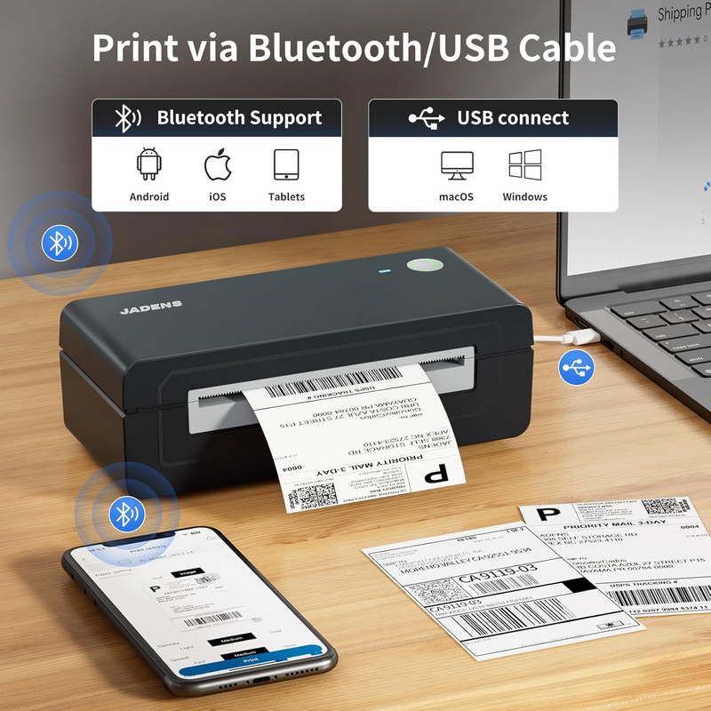 JADENS 668BT Bluetooth Wireless Thermal Shipping Label Printer thumbnail Image 5