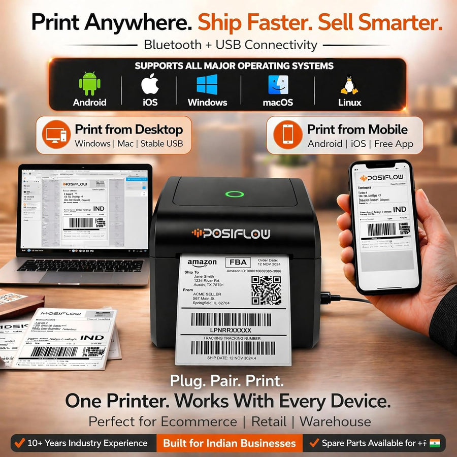 POSIFLOW (PSF423)Thermal Label Printer for Business Office Home | Inkless Thermal | Mobile, Desktop Compatible (ShipLite(4-Inch Label Printer)) thumbnail Image 4