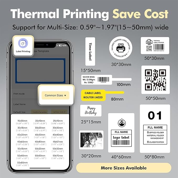 Tej Bluetooth Mini Thermal Label Printer for Business Office Home Students | Inkless Thermal | Mobile, Desktop Compatible | 58 mm (2 inches) | 1 Year Warranty (Tej Label Printer) thumbnail Image 3