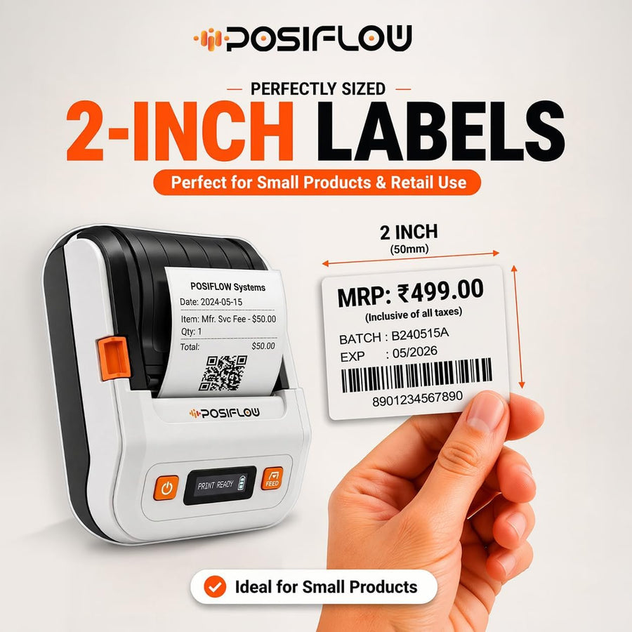 POSIFLOW PSF-20 Inkless Thermal Portable Printer | Barcode & Label Printer for Shops & Retail Use thumbnail Image 2